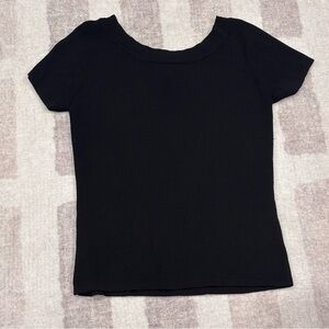 Joseph A. |  Classic Black Short Sleeve Ribbed Top Size Large